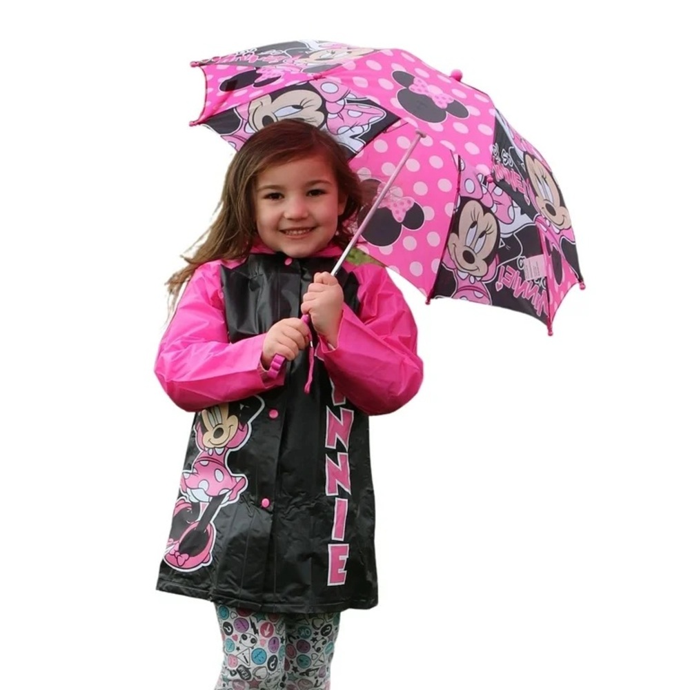 NWT Disney Minnie Mouse Kids Raincoat - Pink and Black SMALL
